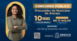 Encerra nesta sexta-feira prazo de inscrição do concurso para procurador municipal de Aracaju